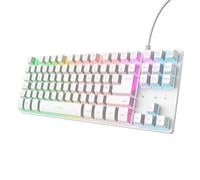 GXTrust 833W Thado TKL Gaming Keyboard UK Layout, Compact Tenkeyless Design (80 Percent), Multicolour LED Lighting, Anti-Ghosting, 1.8m USB Cable, Membrane Wired Keyboard PC Mac Laptop, White