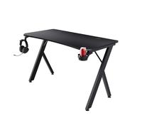 GXTrust Dynamus Computer Desk 120 x 60 cm PC Gaming Table, Black | Headset Hook and Cup Holder, Cable Management System, Metal Frame, for Streaming Office Study Work