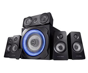 GXTrust Tytan 5.1 Surround Sound Speaker System 180W with Subwoofer UK Plug | Black/Blue LED Illuminated PC Speakers