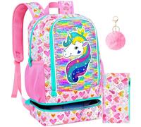 gxtvo 2-in-1 Backpack for Girls, 17" Kids Sequins Elementary Bookbag with Built-in Bottom Lunch Compartment and Pencil Bag, Reversible Sequins Unicorn 2-in-1 Backpack, One Size, Reversible Sequins