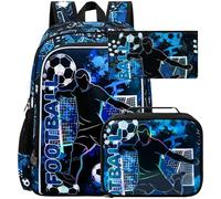 gxtvo 3PCS Boys Soccer Backpack, 17" Kids Football Bookbag with Lunch Box, Water Resistant Middle Elementary Shool Bag, Uv Printing Shooting Soccer, One Size, Uv Printing Shooting Soccer