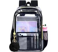 gxtvo Clear Backpack, Heavy Duty Transparent Bookbag, See Through Backpacks for Women Men, Chic Black Clear Backpack, One Size, Chic Black Clear Backpack