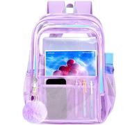 gxtvo Clear Backpack, Heavy Duty Transparent Bookbag, See Through Backpacks for Women Men, Chic Purple Clear Backpack, One Size