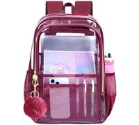 gxtvo Clear Backpack, Heavy Duty Transparent Bookbag, See Through Backpacks for Women Men, Chic Wine Red Clear Backpack, One Size, Chic Wine Red Clear Backpack