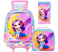 gxtvo Rolling Backpack for Girls and Boys, Kids Roller Wheeled Bookbag - Wheeled Elementary School Bag, Moon Fairy With Purple Hair Rolling Backpack, One Size, Moon Fairy With Purple Hair Rolling