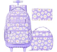 gxtvo Rolling Backpack for Womens and Mens, Adults Wheeled Bookbag with Lunch Box for Girls and Boys., Chrysanthemum Purple, Rolling Backpack