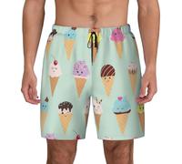 GXUNGT Ice Cream Cones Print Men's Double Layer Swim Trunks,Shorts with Inner Lining and Pockets,Perfect for Swimming,Surfing