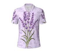 GXUNGT Lavender Stamp Print Men's Short-Sleeved Fashionable Polo Shirts,Golf Shirts,Formal Short-Sleeved Lapel Shirts