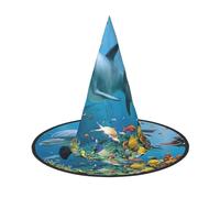 GXUNGT Ocean Dolphin Looking At You Print Halloween Witch Hat,Wizard Hat,Suitable For Carnival,Christmas Masquerade,Cosplay Party