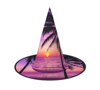 GXUNGT Palm Trees Silhouette At Sunset Print Halloween Witch Hat,Wizard Hat,Suitable For Carnival,Christmas Masquerade,Cosplay Party