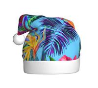 GXUNGT Pink Flower Tropical Plant Print Adult Fun Christmas Hats,Christmas Party Gift Hats