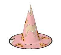 GXUNGT Pug Pizza Pink Print Halloween Witch Hat,Wizard Hat,Suitable For Carnival,Christmas Masquerade,Cosplay Party