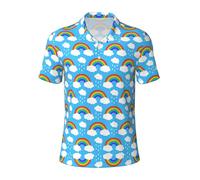GXUNGT Rainbow Clouds Raindrop Print Men's Short-Sleeved Fashionable Polo Shirts,Golf Shirts,Formal Short-Sleeved Lapel Shirts