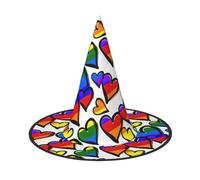 GXUNGT Rainbow Colored Gay Pride Hearts Print Halloween Witch Hat,Wizard Hat,Suitable For Carnival,Christmas Masquerade,Cosplay Party
