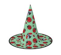 GXUNGT Red Ladybugs On A Blue Background Print Halloween Witch Hat,Wizard Hat,Suitable For Carnival,Christmas Masquerade,Cosplay Party