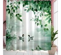 GXUNNAA Green Leaf Shower Curtain, Polyester Leaves Plants Bathroom Curtain with 12 Hooks, Washable Fabric for Wet Room/Bath Decor (180cm X 180cm)