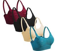 GXXGE 4Pack Nursing Bra for Breastfeeding Maternity Bras Push Up Silk Seamless Pregnancy Bralette Underwear, Jacquard(black Beige Rosered Blue), L