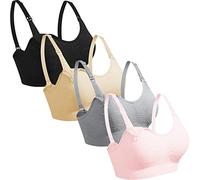 GXXGE 4Pack Nursing Bra for Breastfeeding Maternity Bras Push Up Silk Seamless Pregnancy Bralette Underwear, Jacquard(black Beige Grey Pink), L