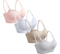 GXXGE 4Pack Womens Seamless Clip Down Maternity and Nursing Bra Push Up Sleeping Bralette for Breastfeeding Underwear Beige Grey Pink White Large