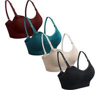GXXGE 4Pack Womens Seamless Clip Down Maternity and Nursing Bra Push Up Sleeping Bralette for Breastfeeding Underwear Black Beige Rosered Blue Medium