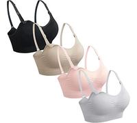 GXXGE 4Pack Womens Seamless Clip Down Maternity and Nursing Bra Push Up Sleeping Bralette for Breastfeeding Underwear Black Beige Grey Pink Medium