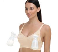 GXXGE Nursing Bra Support Pumping Bra Hands Free All in One Maternity Bra Comfortable Breast No Pad Pumps Bra, Beige, M