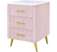 GXXINGIN Bedside Chest narrow Velvet Nightstand With 3 Drawers Upholstered Bedside Cabinet With Faux Marble Top Bedside Table Furniture End Table With Metal