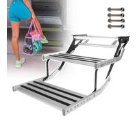 GXXINGIN Electric Folding RV Step W/LED Light,Heavy Duty Aluminum Alloy Construction,Switch Control & Door Control,automatic Folding Caravan Stairs (Doublelayer)