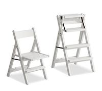 GXXINGIN Foot stool Step Stool Solid Wood Folding Ladder Chair Dual Purpose Step Stool 4 Step Ladder Rack Chair Multi-Convertible Stair Stool Home Kitchen Garden Library/White