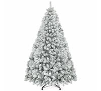 GXXINGIN Premium Snow Flocked Hinged Artificial Christmas Tree Fake Spruce Full Xmas Tree with Realistic Branch White Snow Tips And Metal Stand for Home Office Party Decoration,7ft