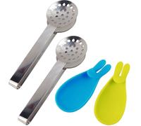 GXXMEI 2PCS Stainless Steel Tea Bag Tongs with 2PCS Bunny Silicone Tea Bag Holders, Round Tea Bag Squeezer - 6inch Tea Bag Strainer Clips Herb or Sugar Ice Cube for Kitchen Bar Tools