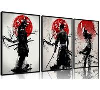 GXYARTB 3Pcs Japanese Wall Art Armored Samurai Pictures Ink Paintings Japanese art Character Canvas Prints Asian Cherry Blossom Posters for Room Office Bathroom Home Wall Decor Unframed