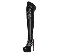 GXYHJVMFPSC High Heels Women's Sky-high Platform Thigh High Boots Stiletto Round Toe Dancer Boots for Ladies Club Party Shoes 15cm-37