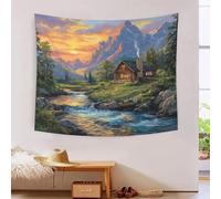 GXYUAOIEF 3D Mountain Cottage Printed Wall Blanket Home Decoration Bedding Poster Wall Art Tapestry Tapestries Wall Hanging Soft Polyester for Bedroom Living Room, Dorm & Room Decor 130cmx150cm