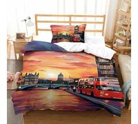 GXYUAOIEF 3D Printed London Cityscape Duvet Cover with Pillowcases Bedding Set with Zipper 3pcs Soft Microfiber Quilt Cover Set Single(135x200cm)