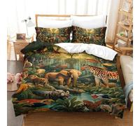 GXYUAOIEF 3D Printed Quilt Cover Set Jungle Animals 3 Pieces Bed Duvet Set Soft Microfiber with Zipper Closure，Pillowcases for Teens And Adults Single（140x200cm）