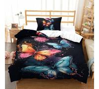 GXYUAOIEF Butterfly 3D Printed Duvet Cover Set 2 Pieces Bedroom Bed Bedding Set Soft Easy Care with Zipper Closure，Pillowcases for Teens And Adults Single（135x200cm）