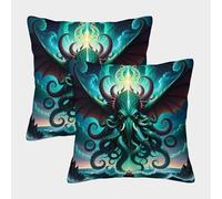 GXYUAOIEF Cthulhu Octopus God Cushion Covers Set of 2 Starry Sea Realm Square Pillowcases for Bedroom Couch Car with Invisible Zipper Homeware 45x45cm