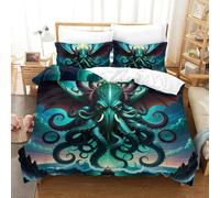 GXYUAOIEF Cthulhu Octopus God Duvet Cover 2 Pieces 3D Print Starry Sea Realm Microfibre Bedding with 1 Pillow Cases with Zipper Closure for Boys Girls Kids Youth Teens Single（135x200cm）