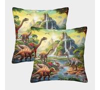 GXYUAOIEF Dinosaur Park Cushion Covers Set of 2 Jurassic Square Pillowcases for Sofa Couch with Smooth Invisible Zip Decorative Soft 40x40cm