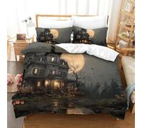 GXYUAOIEF Haunted Mansion Duvet Cover 2-Piece 3D Printed Gothic Horror Style Microfibre Bedding with 1 Pillow Cases Hidden Zipper for Kids Girls Boys Adults Bedroom Single（135x200cm）