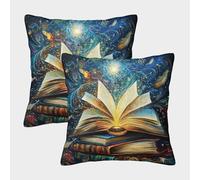 GXYUAOIEF Magic Books Cushion Covers Set of 2 Universe Cushion Cases Square Pillowcases for Sofa Chair Living Room with Smooth Invisible Zip Homeware 40x40cm