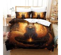 GXYUAOIEF Nine-tailed Fox Duvet Cover 2 Pieces 3D Print Flame Flower Border Microfibre Bedding with 1 Pillow Cases Hidden Zipper for Boys Girls Kids Youth Teens Single（135x200cm）