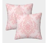 GXYUAOIEF Pink Damask Pattern Cushion Covers Set of 2 Retro Court Style Square Cushion Case for Sofa Bed with Invisible Zipper Modern Home Decor 45x45cm