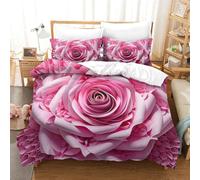 GXYUAOIEF Pink Rose 3D Printed Duvet Cover Set 3 Pieces Bed Duvet Set Soft Microfiber with Zipper Closure,Pillowcases for Kids Girls Boys Adults Bedroom Super King(260x220cm)