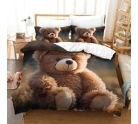 GXYUAOIEF Plush Teddy Bear Duvet Cover 2 Pieces 3D Print Warm Glow Meadow Microfibre Bedding With 1 Pillowcases with Zipper Closure Room Decor Single（135x200cm）