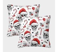 GXYUAOIEF Santa Skulls Cushion Covers Set of 2 Hand Drawn Festive Design Square Cushion Case for Sofa Bed Garden Outdoor with Smooth Invisible Zip Furniture Decorative 45x45cm