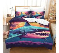 GXYUAOIEF Shark 3D Printed Quilt Cover 3 Pieces Bedding Set Soft Easy Care with Zipper Closure，Pillowcases for Kids Girls Boys Adults Bedroom Single（140x200cm）