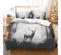 GXYUAOIEF Stag in Misty Forest Duvet Cover 3-Piece 3D Printed Black-and-white Texture Microfiber Quilt Cover With 2 Pillowcases with Zipper Closure Room Decor King（220x240cm）
