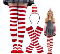 GXZKAY Red and White Striped Costume Set - Stovepipe Hat Headband with Knee High Socks and Gloves Dr. Week Seus Costume, Cat in the Het Headband for Reading week, Halloween